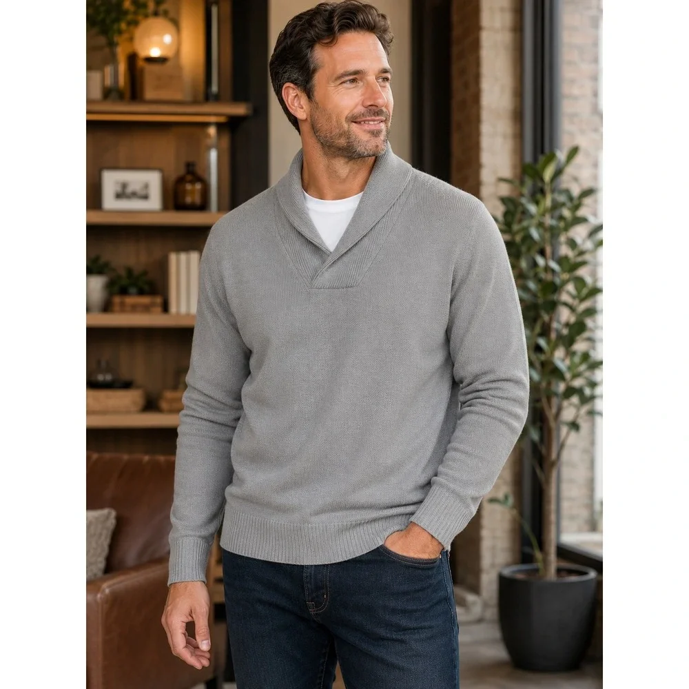Banana Republic Mens XL Gray Merino Wool Blend Shawl Collar Pullover Sweater